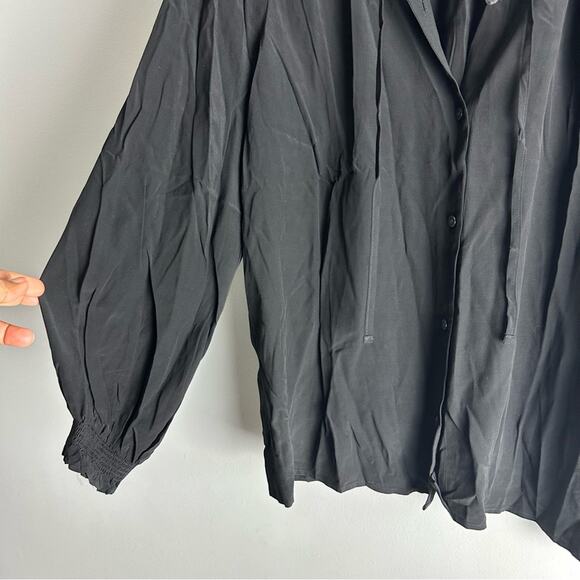 New ModCloth Boho Romance Tie Neck Blouse Top Whimsigoth Black Long Sleeves L - Picture 4 of 11